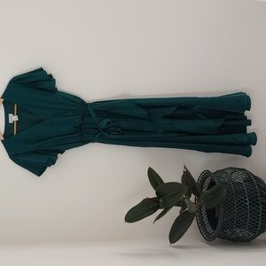 Nicole Miller Dark Green Flowy Faux Wrap Dress